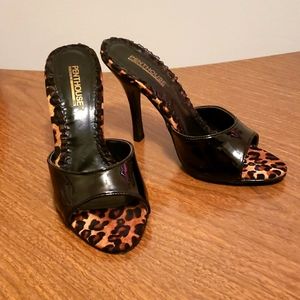 Penthouse 3" Leopard Print Patent Mule Heels